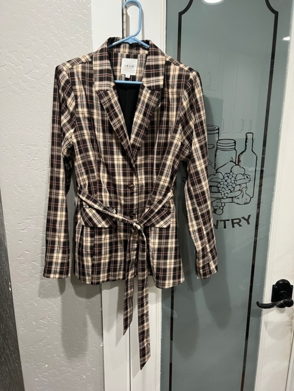 Le Lis Plaid Tie-Waist Blazer - Black & Cream